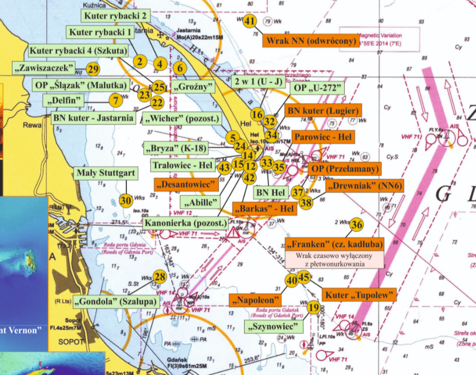 wraki w Bałtyku mapa